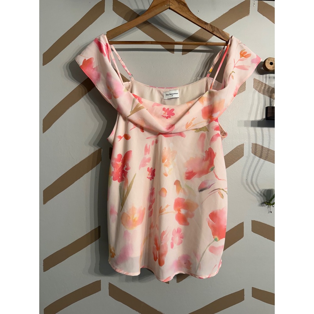 The Raconteur Tank Top Womens LP Pink Floral Cold Shoulder Ruffle Blouse